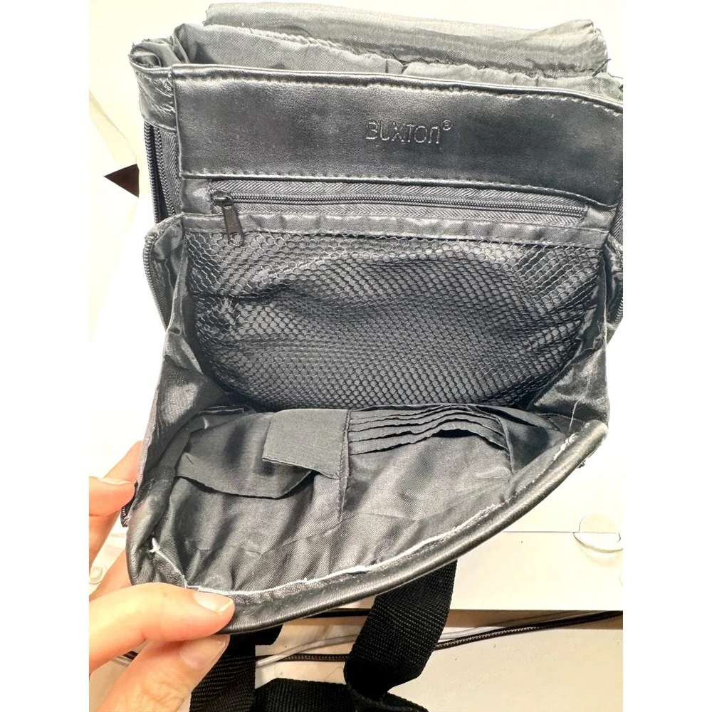 Buxton Black Genuine Leather Crossbody Bag Messenger Travel Multi-Pocket‎ Slim